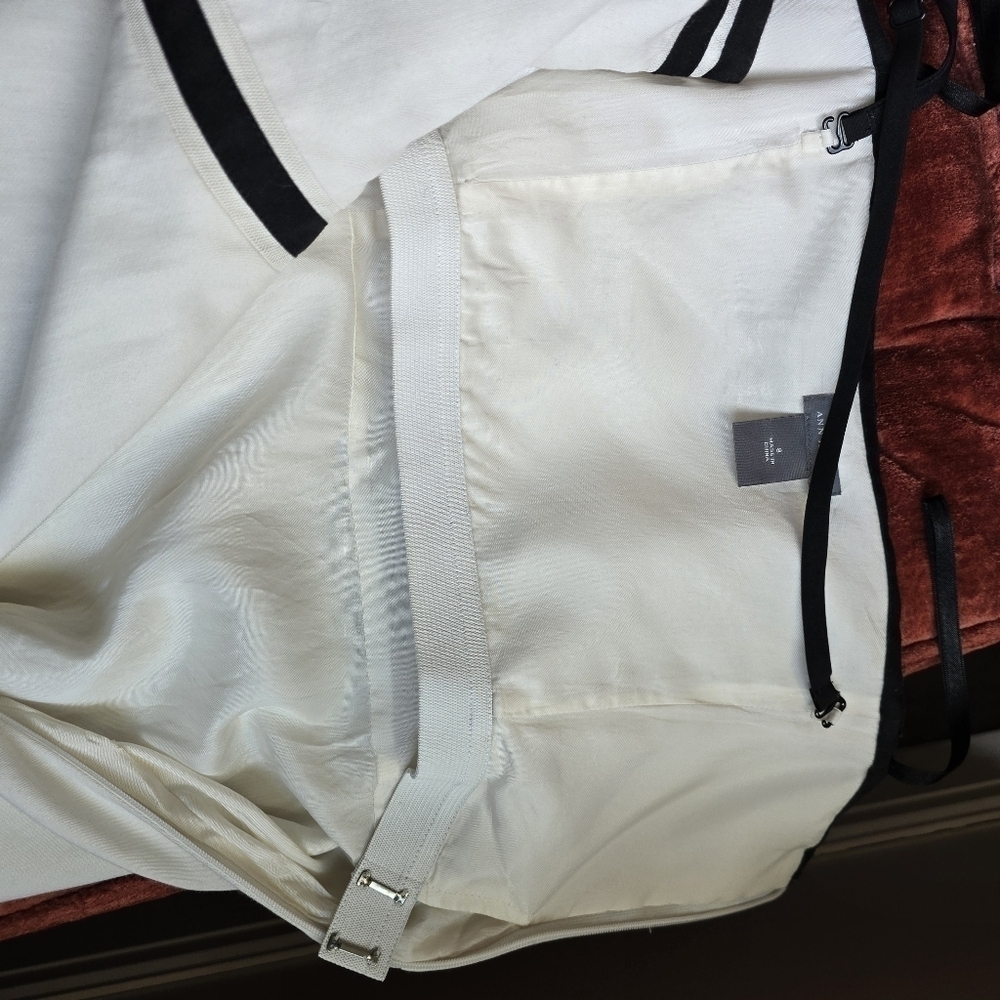 Ann Taylor Silk-Blend Strapless Fit & Flare White Dress Black Stripes Sz. 8 - Picture 12 of 12